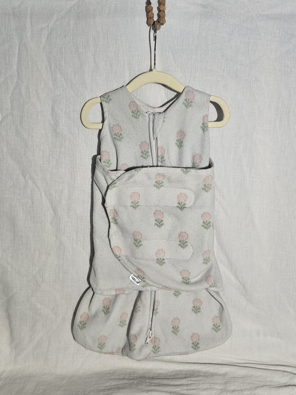 Halo Fleece Floral Sleep Sack for Kids in Light Gray and Pink